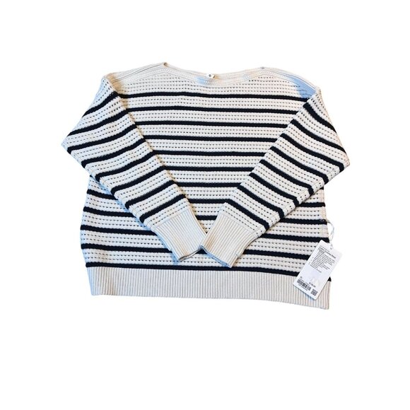 Lululemon Cotton Crochet Pullover Sweater Light Ivory/Black XL Open-Knit - Picture 2 of 4